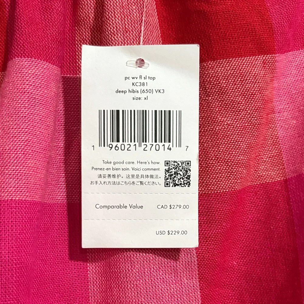 Kate Spade Pink Plaid Ruffle Sleeve Top - Picture 2 of 4